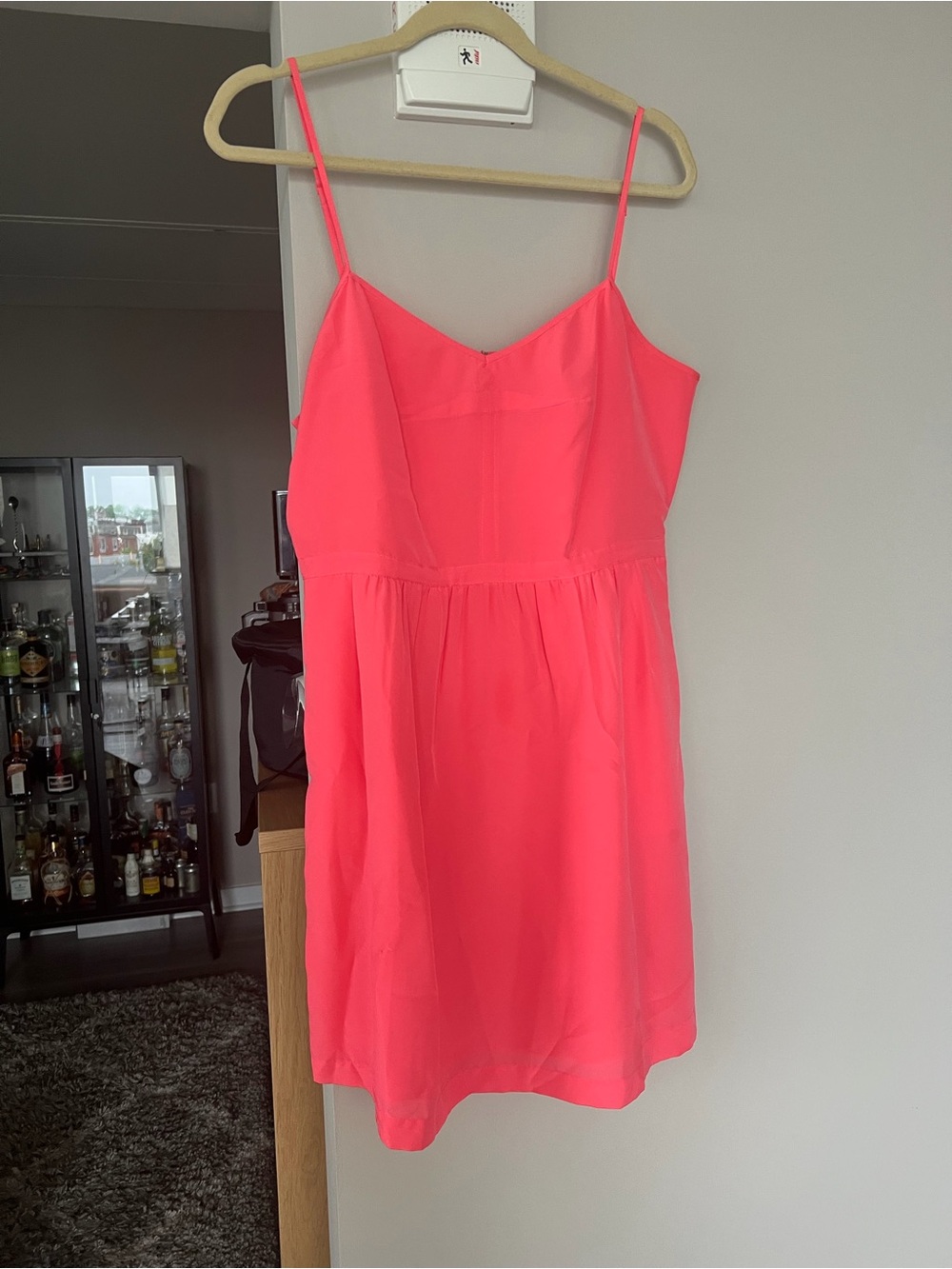 J. Crew Bright Coral Pink Spaghetti Strap Dress